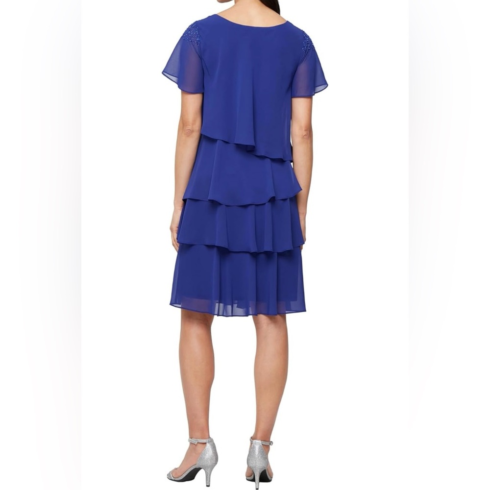 S.L. Fashions Royal Blue Tiered Chiffon Dress - Picture 2 of 7